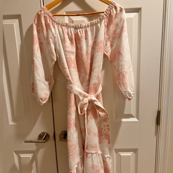 Saks Fifth Avenue Floral Pink and White Belted Linen Sundress - Picture 2 of 6